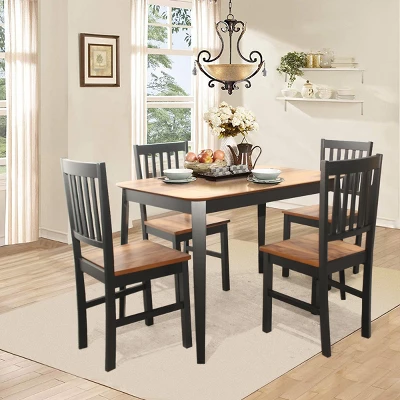 Costway 5PCS Mid Century Modern Black 29.5'' Dining Table Set 4 Chairs W/Wood Legs Kitchen Furniture - Image 3