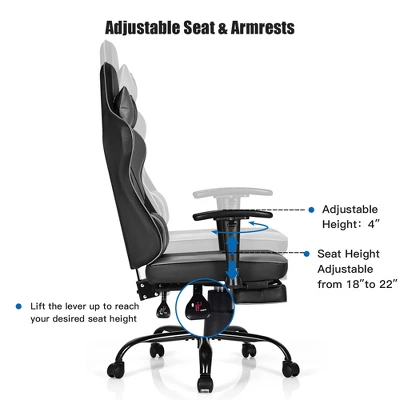 Costway Gaming Chair Racing High Back Office Chair W/ Footrest Black - Image 4
