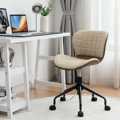 Costway Mid Back Home Office Chair Adjustable Swivel Linen & PU Leather Task Chair - Image 2