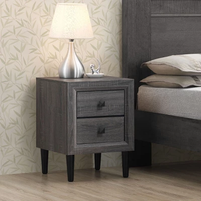 Costway Nightstand W/2 Drawers Multipurpose Retro Grey Bedside Table Fully Assembled - Image 2
