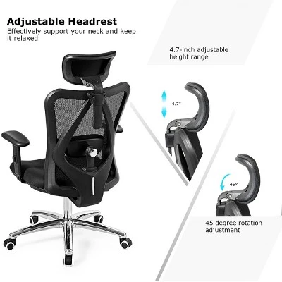 High Back Mesh Office Chair Adjustable Lumbar Support&Headrest Home Study Black - Image 6