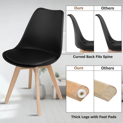 Costway Set Of 4 Dining Chair Mid Century Modern Shell PU Seat W/ Wood-Leg White - Image 7