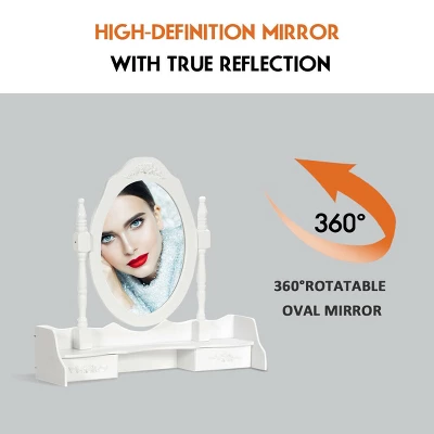 Costway Vanity Wood Makeup Dressing Table Stool 4 Drawers Black/White - Image 5