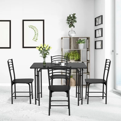 5 Pcs Modern Dining Table Set 4 Chairs Steel Frame Home Kitchen Furniture Black - Image 3
