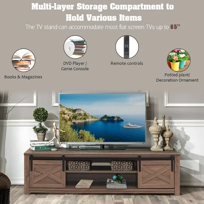 Costway Sliding Barn Door TV Stand For TV's Up To 65'' Storage Shelf Entertainment Center - Image 7