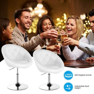 Costway 1PC Adjustable Modern Swivel Round Tufted Back Accent Chair PU Leather - Image 5