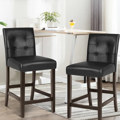 Costway Set Of 2 Bar Stools 25inch Counter Height Barstool Pub Chair Rubber Wood Black - Image 3