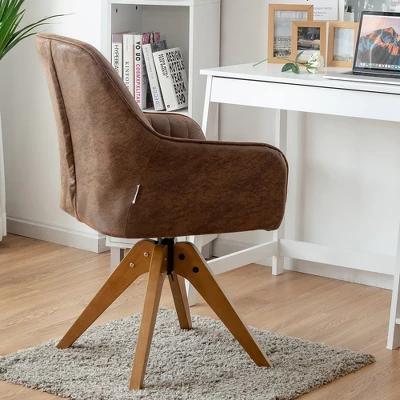 Costway Mid Century Swivel Accent Chair Hot-Stamping Cloth Armchair Retro Brown - Image 3