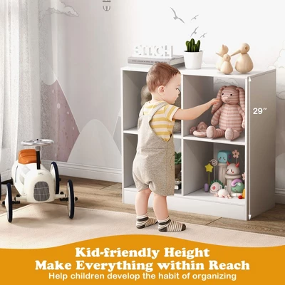 Costway Kids Toy Storage Organizer 4-Cube Wooden Display Bookcase With Anti-toppling Device - Image 3