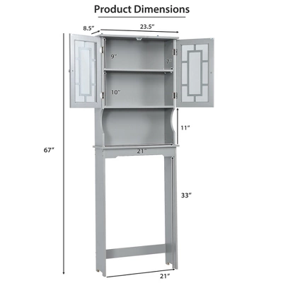 Costway Over The Toilet Bathroom Spacesaver Organizer W/ Adjustable Shelf & Doors Grey - Image 2