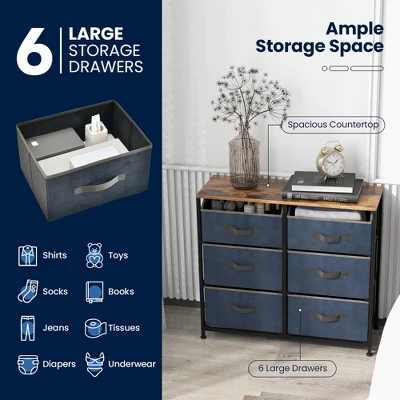 Costway 6-Drawer Dresser Organizer Closet Storage Cabinet With Foldable Fabric Drawer - Image 5