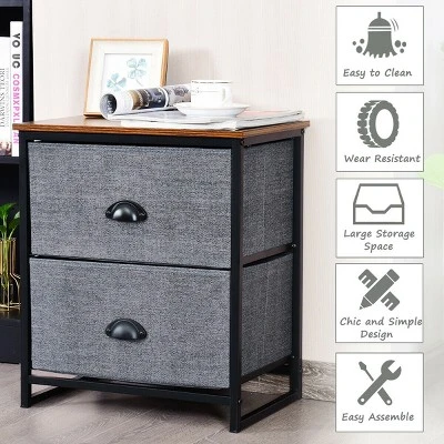 Costway 2 Drawers Nightstand Side Table Storage Unit Display Metal Frame Dorm Room - Image 6