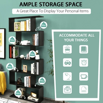 Costway 6 Tier S-Shaped Bookshelf Storage Display Bookcase Decor Z-Shelf - Image 5