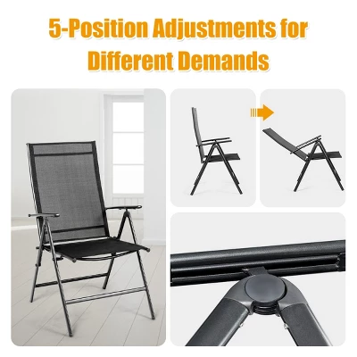 Costway 4PCS Patio Folding Dining Chair Recliner Adjustable Black - Image 5