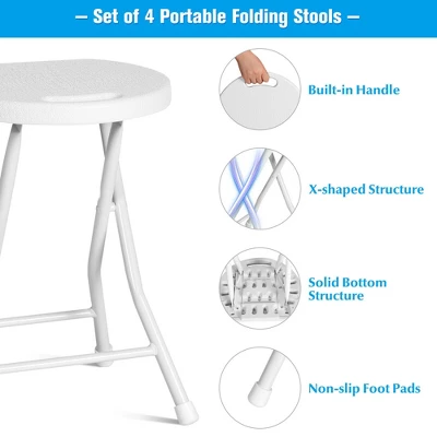 Costway Set Of 4 Portable Folding Stools 18'' Collapsible Round Stools White - Image 8