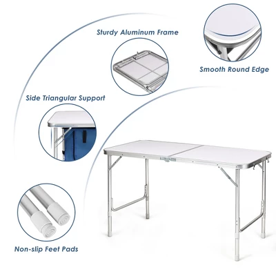 Costway Adjustable Camping Table Aluminum W/ Storage Organizer Grey/Dark Blue - Image 6