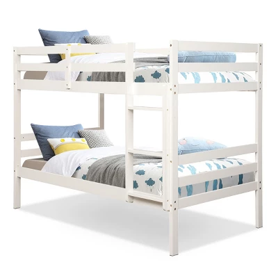 Costway Twin Over Twin Wood Bunk Beds Ladder Safety Rail EspressoWhite - Image 11