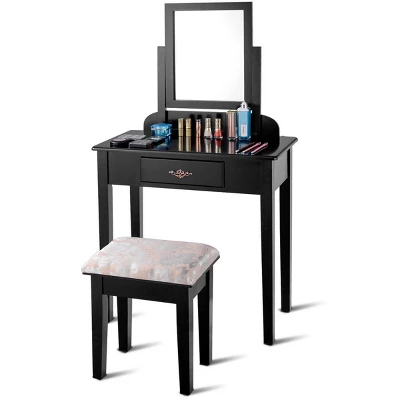 Costway Makeup Desk Vanity Dressing Table Square Stool 1 Large Black - Image 3