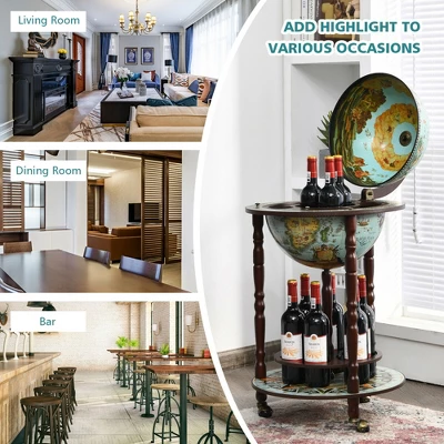 Costway 17'' Globe Wine Kitchen Stand 16th Century Italian Map Liquor Bottle Shelf Cart - Image 4