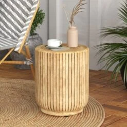 Costway 17'' Concrete Accent Side Table Tree Stump Wood-like End Table Plant Stand Stool