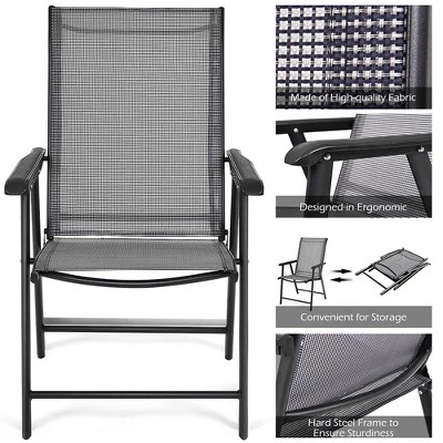 Costway Set Of 4 Outdoor Patio Folding Chairs Camping Deck Garden Pool Beach W/Armrest - Image 4