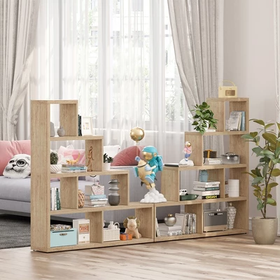 Costway 6 Cubes Ladder Shelf Freestanding Corner Bookshelf Storage Bookcase Display Rack - Image 3