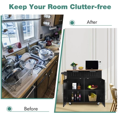 Costway Rolling Kitchen Cart Island Heavy Duty Storage Trolley Cabinet Utility Black - Image 6