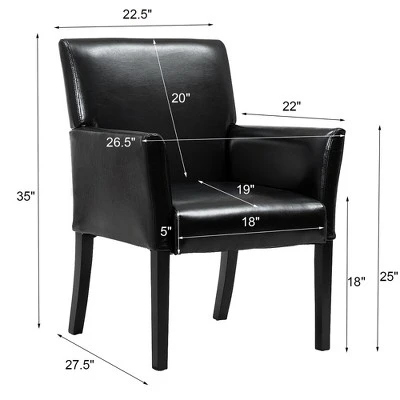 Costway Set Of 2 PU Leather Guest Chairs Reception Side Arm Chairs Upholstered Wood Leg - Image 2