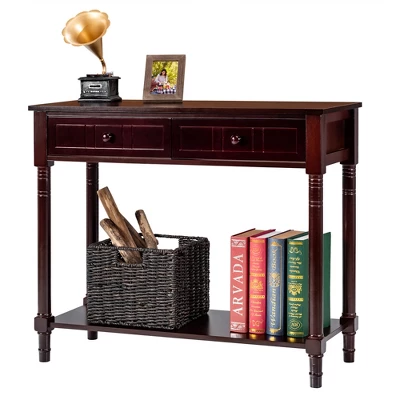 Costway Console Table Drawers Bottom Shelf Accent Sofa Entryway Hall Espresso - Image 6