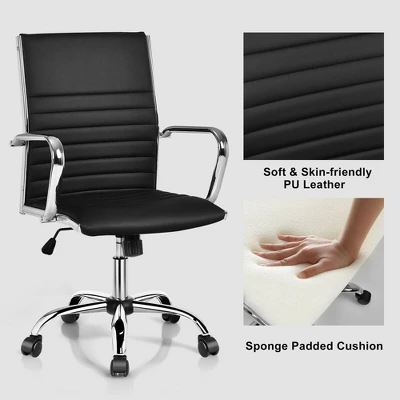 Costway Set Of 2 PU Leather Office Chair High Back Conference Task Chair W/Armrests - Image 9