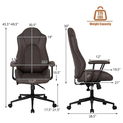 Costway High Back Ex Ecutive Office Chair Adjustable Reclining Task Chair Armrest - Image 3