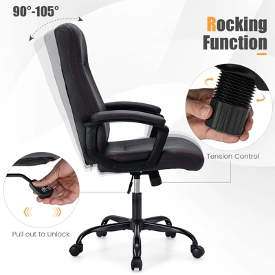 Costway Adjustable Home Office Computer Chair Swivel Rocking Executive Desk Chair With Arms - Image 5