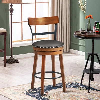 Costway 25.5'' BarStool Swivel Counter Height Kitchen Dining Bar Chair W/Rubber Wood Legs