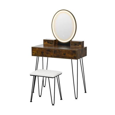 Costway Industrial Vanity Makeup Dressing Table Padded Stool Set 3-Color Lighted Mirror - Image 9