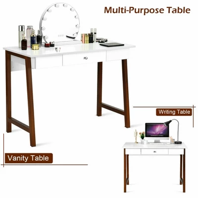 Costway Computer Desk Laptop PC Writing Table Makeup Vanity Table W/Drawer And Wood Legs - Image 7