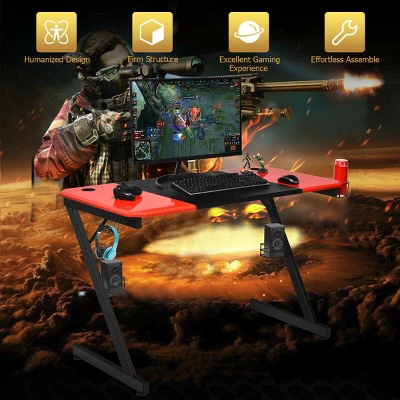 Costway 47 Inch Gaming Desk Z Shape Computer Desk W/ Storage For Cup Headphone Speaker - Image 5