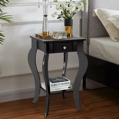 Costway 2PCS End Table Accent Side Table Nightstand W/ Drawer & Bottom Shelf - Image 3