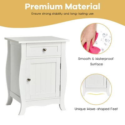Costway Accent End Table With Drawer Storage Cabinet Wooden Nightstand White - Image 6