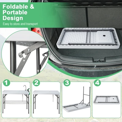 Costway Folding Fish Cleaning Table Portable Camping Table With Faucet Hose Grid Rack - Image 4