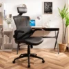 Costway Mesh Back Adjustable Swivel Office Chair W/ Flip Up Arms Leather Seat