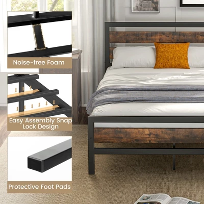 Costway Full/Queen Industrial Metal Platform Bed Frame Rustic Headboard Mattress Foundation - Image 6