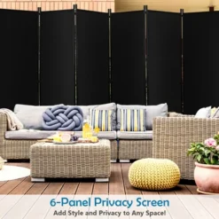 Costway 6-Panel Folding Room Divider 6FT Rolling Privacy Screen With Lockable Wheels Black/Brown/Grey/White