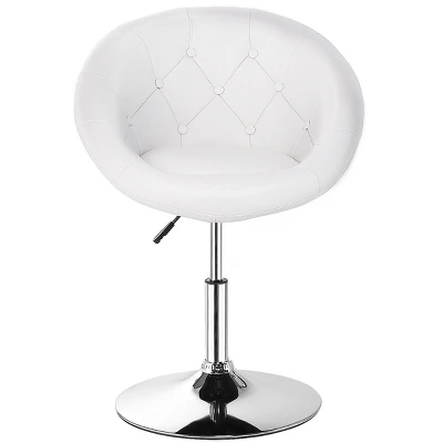 Costway 1PC Adjustable Round Swivel Tufted Back Accent Chair PU Leather White - Image 5