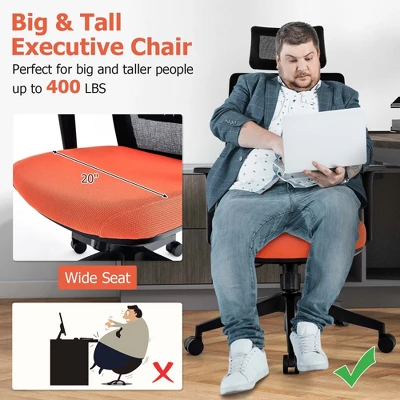 Costway Mesh Office Chair Big Tall Ergonomic Executive Chair Height Adjustable 400 Lbs - Image 3