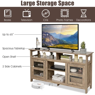 Costway 58'' TV Stand Entertainment Console Center W/ 2 Cabinets Up To 65'' GreyBlackWalnut - Image 6