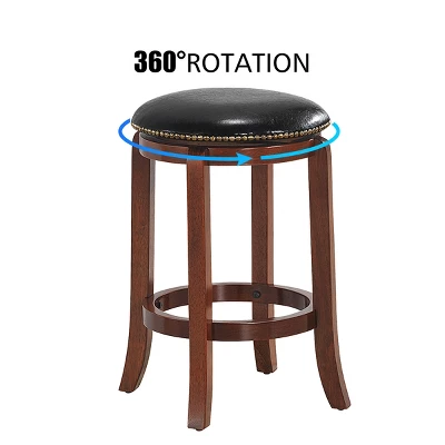 Costway 24'' Swivel Bar Stool Leather Padded Dining Kitchen Pub Bistro Chair Backless - Image 5