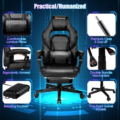 Costway Massage Gaming Chair Reclining Racing Computer Office Chair With Footrest White BlackBlueRed - Image 8