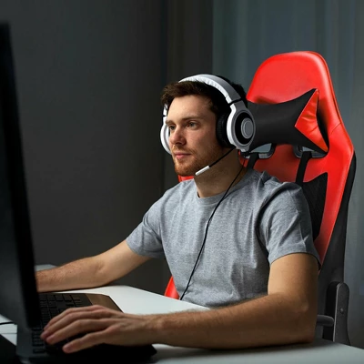 Costway Massage Gaming Chair Recliner Racing Chair W/ Massage Lumbar Support & Footrest - Image 4