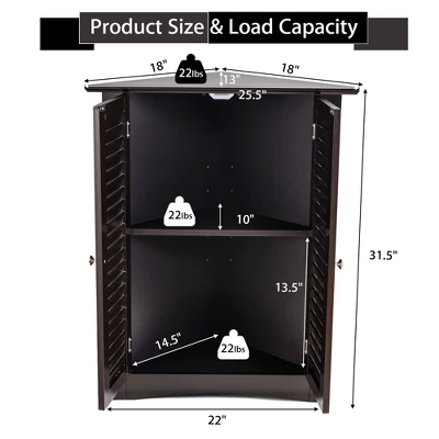 Corner Storage Cabinet Freestanding Floor Cabinet Bathroom W/ Shutter Door GreyBrown - Image 3