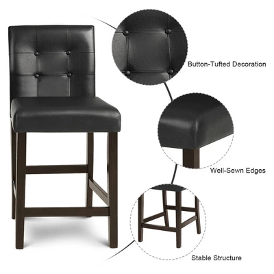 Costway Set Of 2 Bar Stools 25inch Counter Height Barstool Pub Chair Rubber Wood Black - Image 9